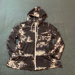 Tie Dye Hoodie Black and Gray Tiered Ruffle Zip Up XL